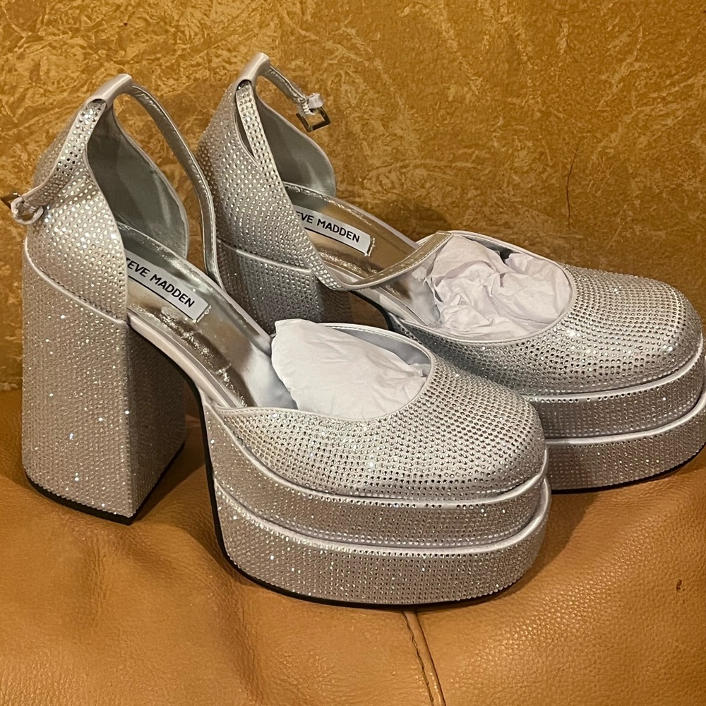 Steve Madden Silver Sparkle Platform Heels